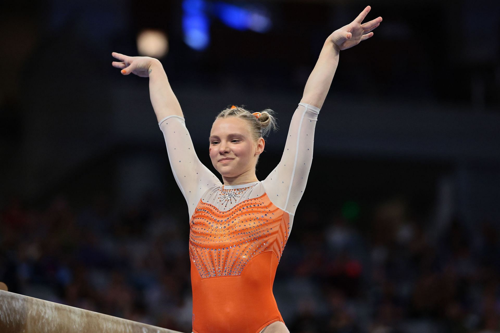 Jade Carey of the Oregon State Beavers during the Division I Women's Gymnastics Championships in Fort Worth, Texas. (Photo via Getty Images)
